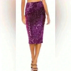 Michael Costello x Revolve fuchsia sequined pencil skirt.